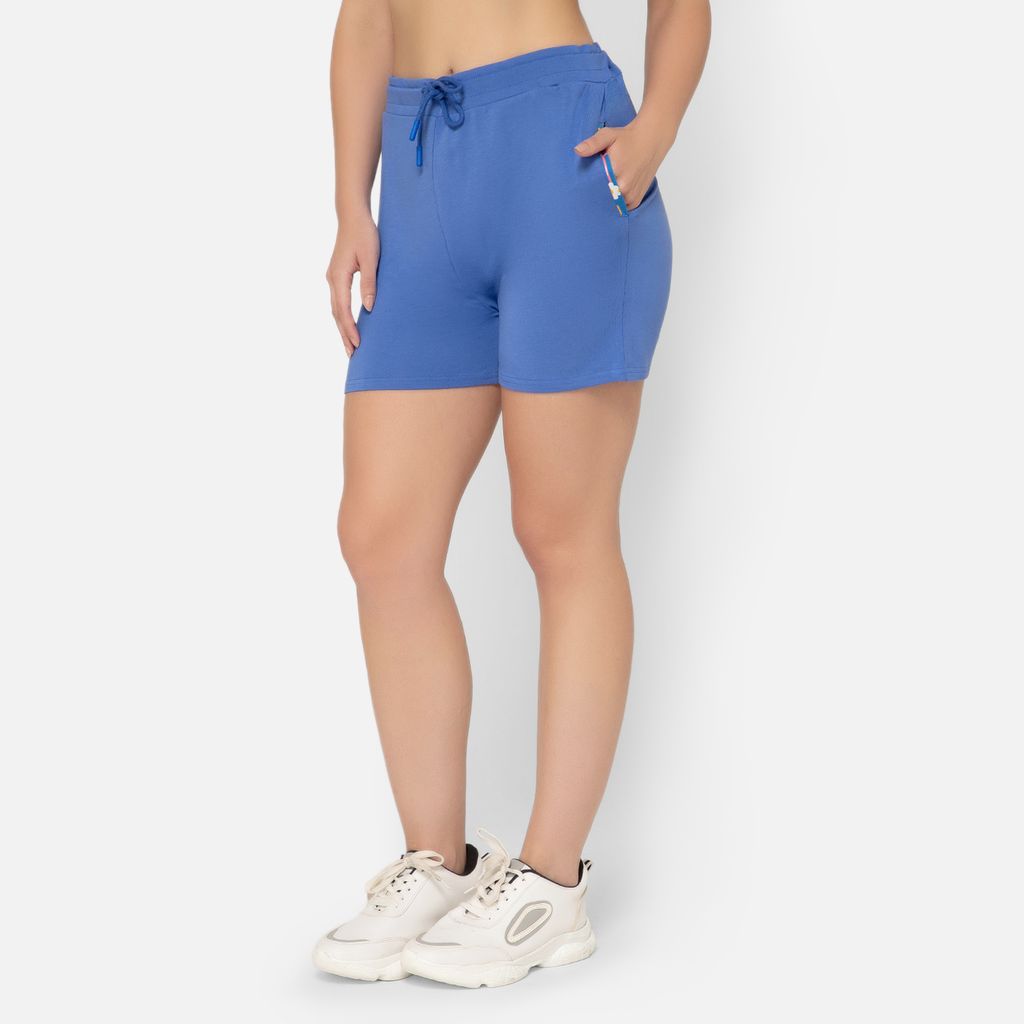 Bummer Women's Solid Micro Modal Shorts | Relaxed Fit Casual Lounge Shorts with Side Pocket - Azure