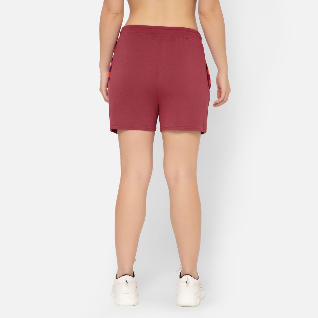 Bummer Women's Solid Micro Modal Shorts | Relaxed Fit Casual Lounge Shorts with Side Pocket - Merlot