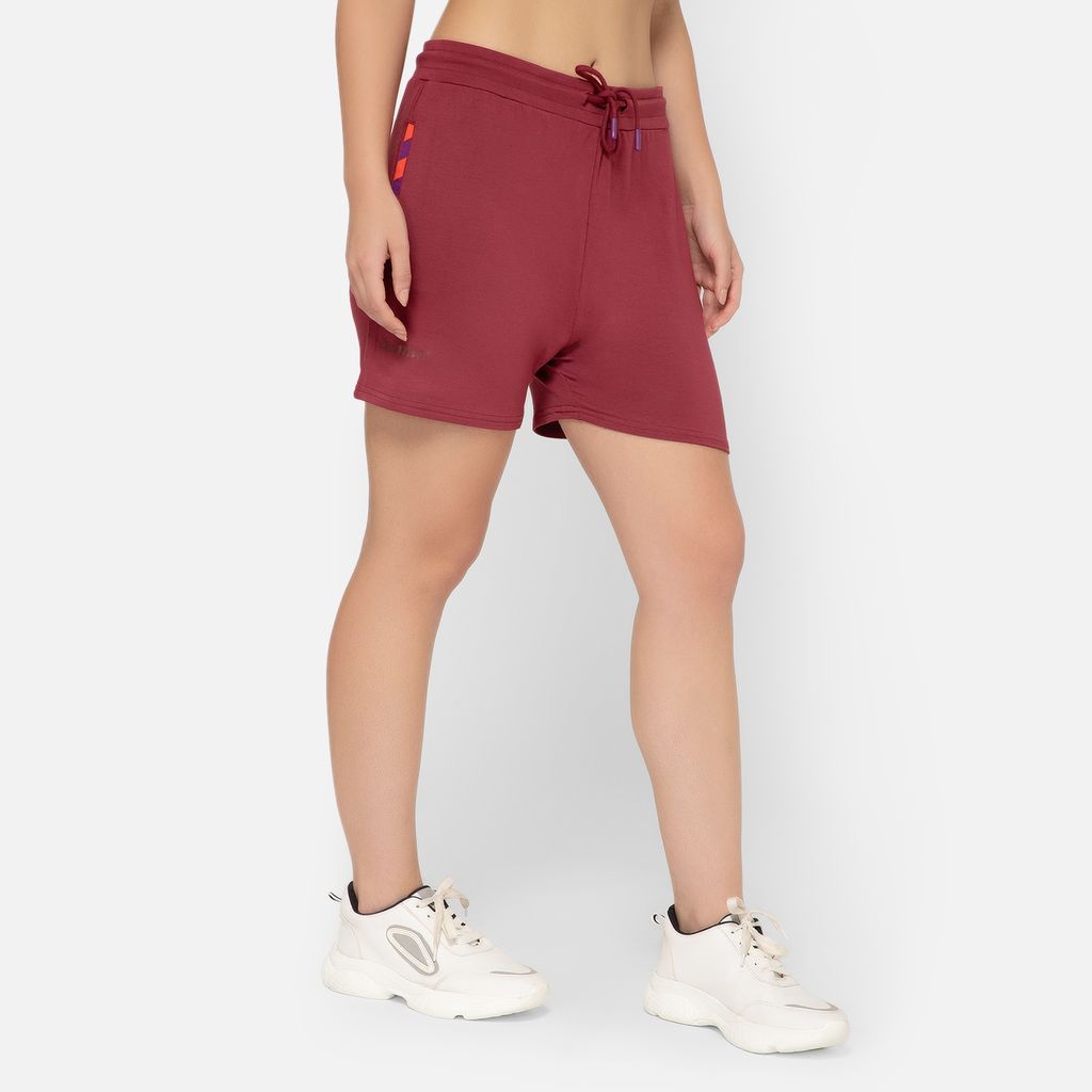 Bummer Women's Solid Micro Modal Shorts | Relaxed Fit Casual Lounge Shorts with Side Pocket - Merlot