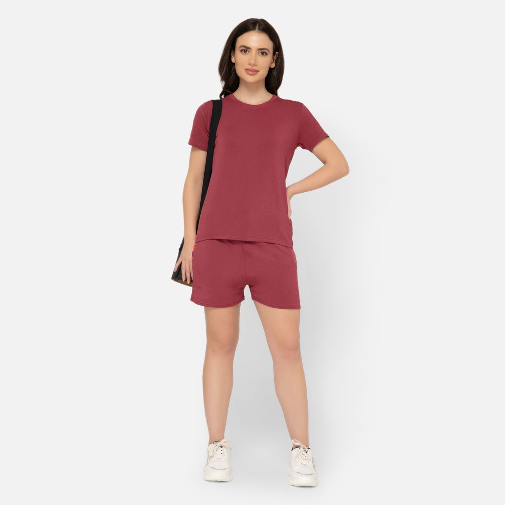 Bummer Women's Solid Micro Modal Shorts | Relaxed Fit Casual Lounge Shorts with Side Pocket - Merlot