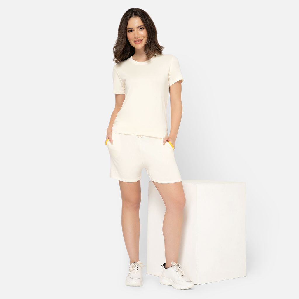 Bummer Women's Solid Micro Modal Shorts | Relaxed Fit Casual Lounge Shorts with Side Pocket - Champagne