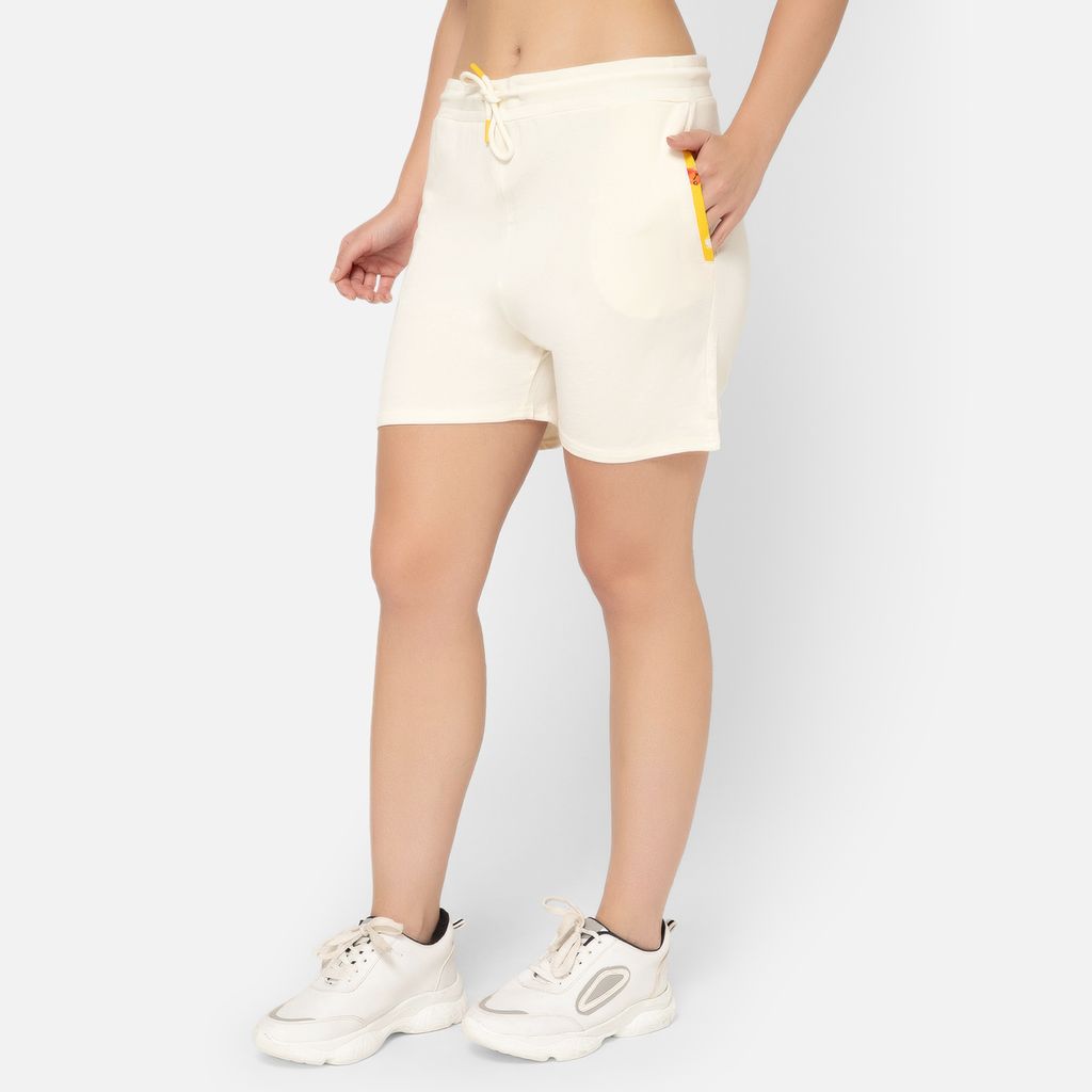 Bummer Women's Solid Micro Modal Shorts | Relaxed Fit Casual Lounge Shorts with Side Pocket - Champagne