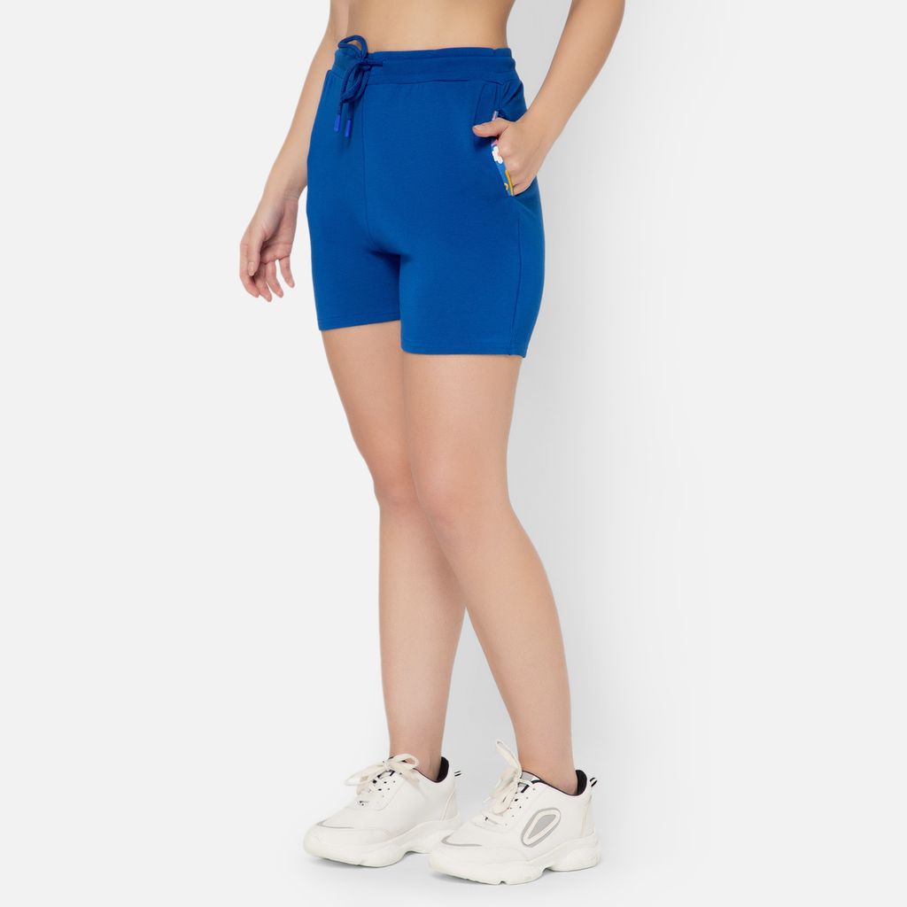 Bummer Women's Solid Micro Modal Shorts | Relaxed Fit Casual Lounge Shorts with Side Pocket - Skyfall