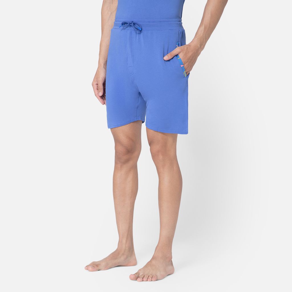 Bummer Men's Solid Micro Modal Shorts | Regular Fit Casual Lounge Shorts with Side Pocket - Azure