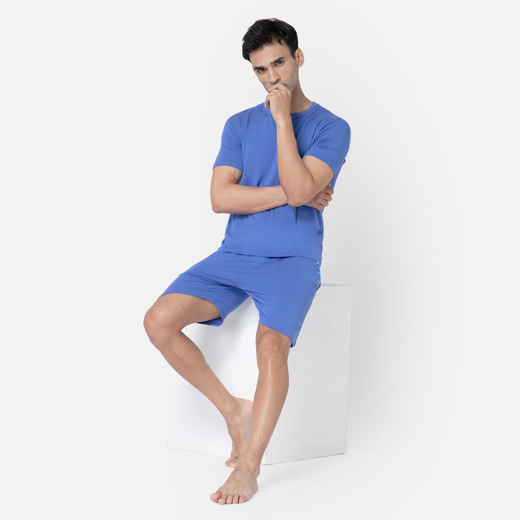 Bummer Men's Solid Micro Modal Shorts | Regular Fit Casual Lounge Shorts with Side Pocket - Azure