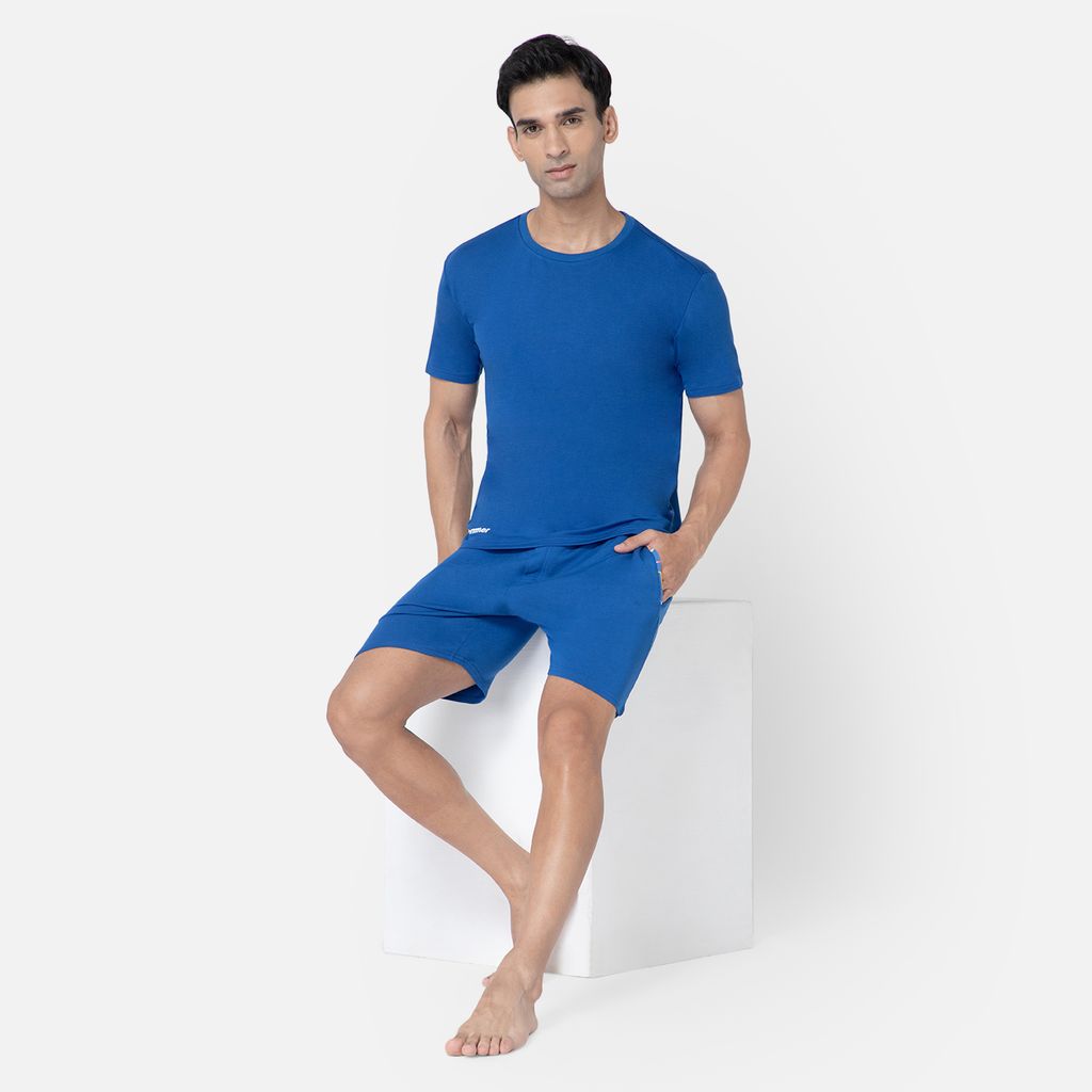 Bummer Men's Solid Micro Modal Shorts | Regular Fit Casual Lounge Shorts with Side Pocket - Skyfall