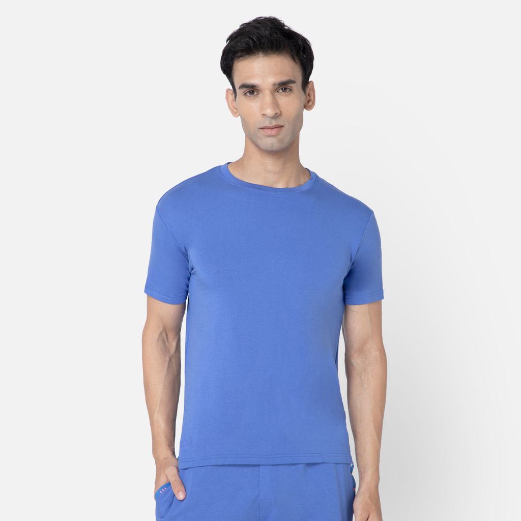 Bummer Men's Solid Relaxed Fit Micro Modal Half Sleeve T-Shirt - Azure