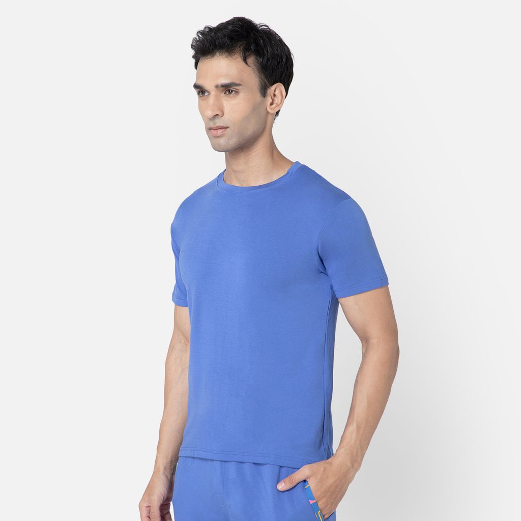 Bummer Men's Solid Relaxed Fit Micro Modal Half Sleeve T-Shirt - Azure