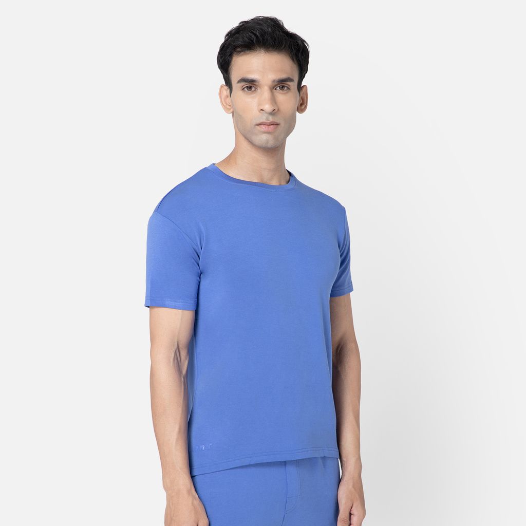 Bummer Men's Solid Relaxed Fit Micro Modal Half Sleeve T-Shirt - Azure