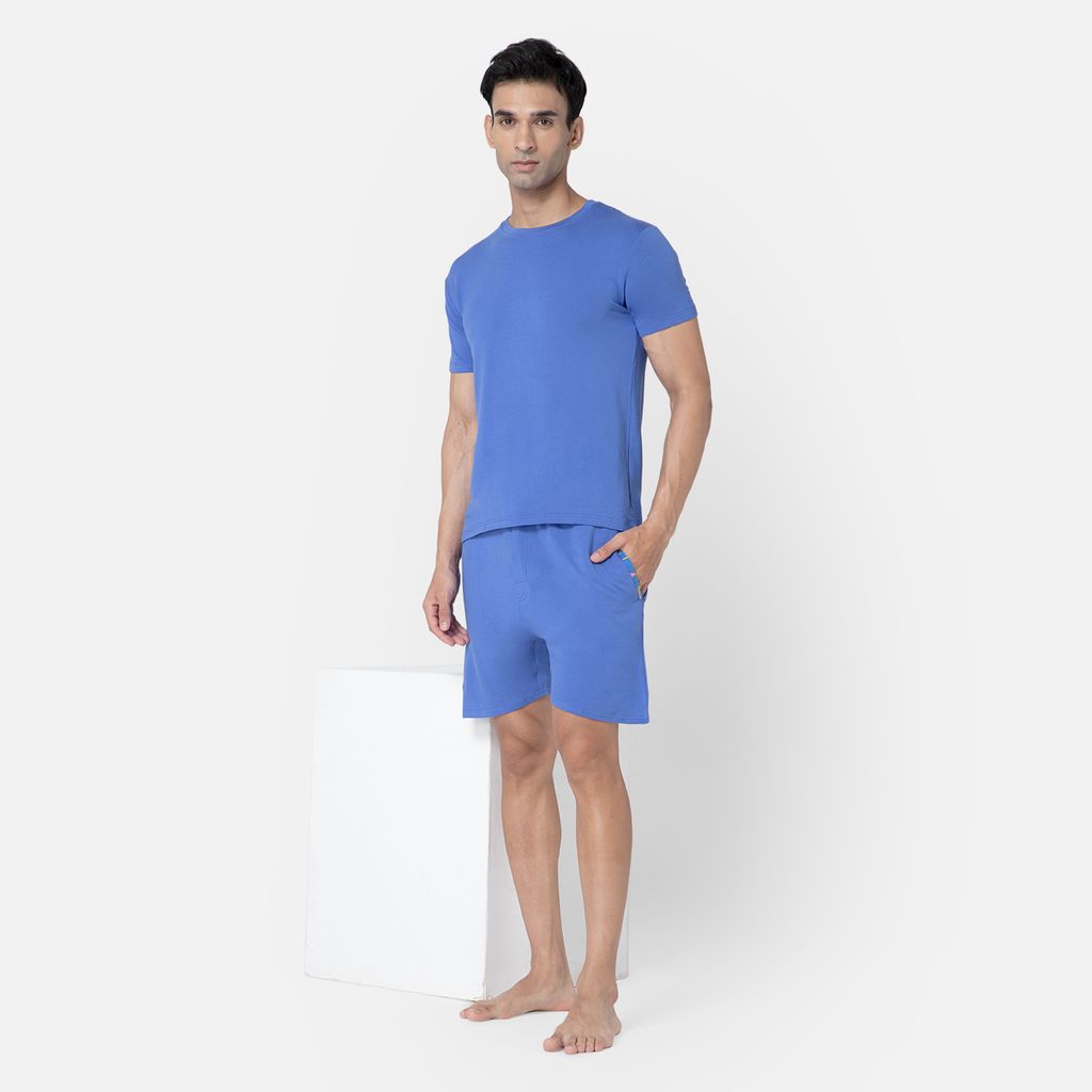 Bummer Men's Solid Relaxed Fit Micro Modal Half Sleeve T-Shirt - Azure