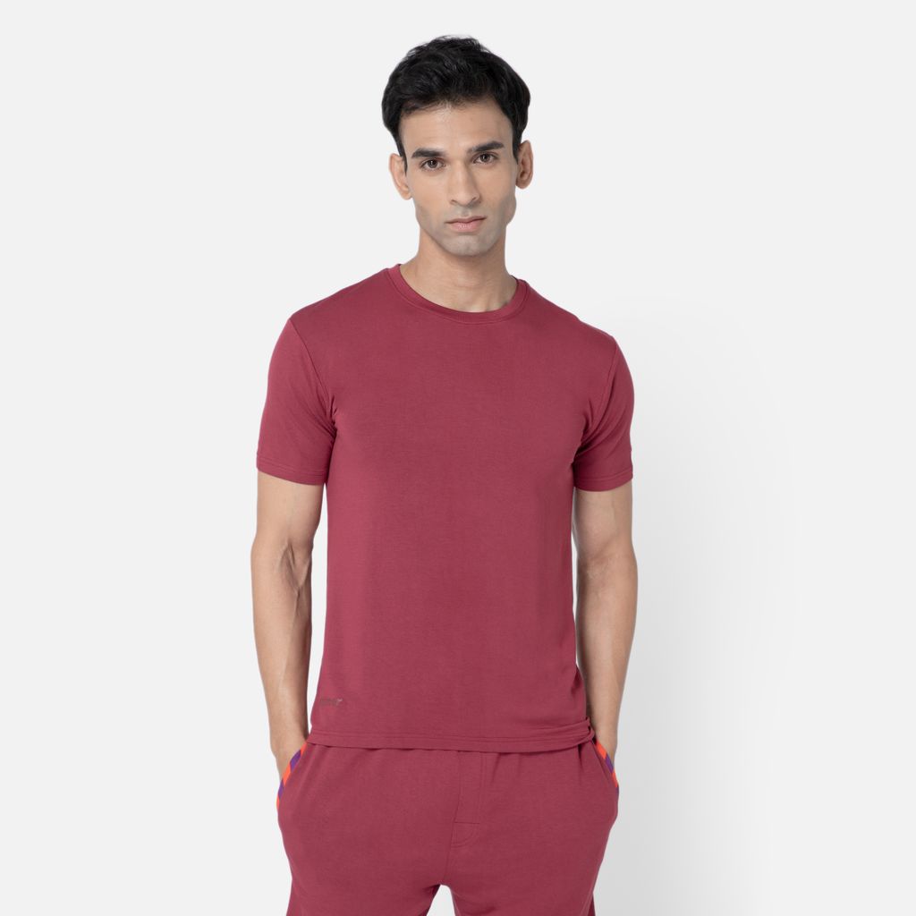 Bummer Men's Solid Relaxed Fit Micro Modal Half Sleeve T-Shirt - Merlot