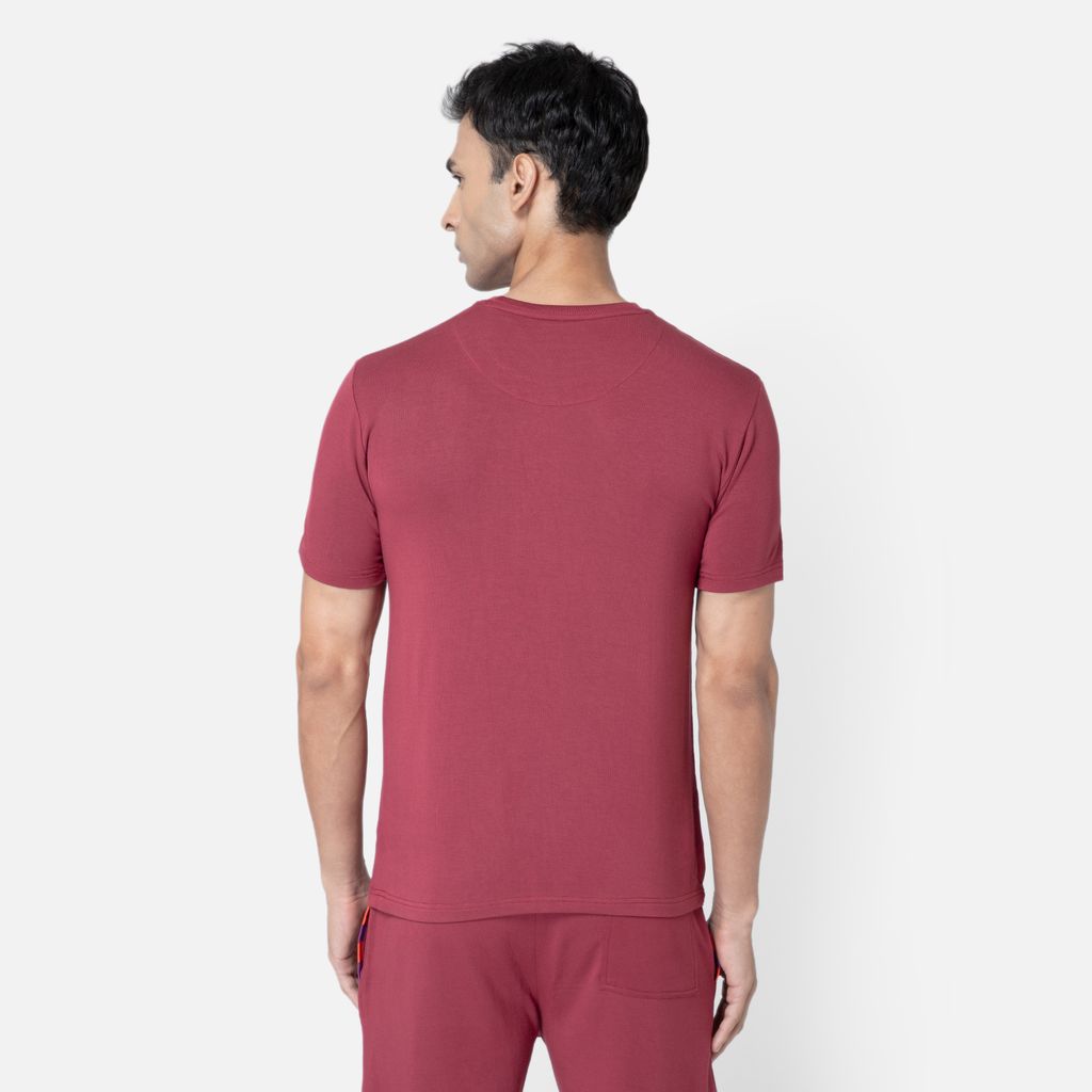 Bummer Men's Solid Relaxed Fit Micro Modal Half Sleeve T-Shirt - Merlot