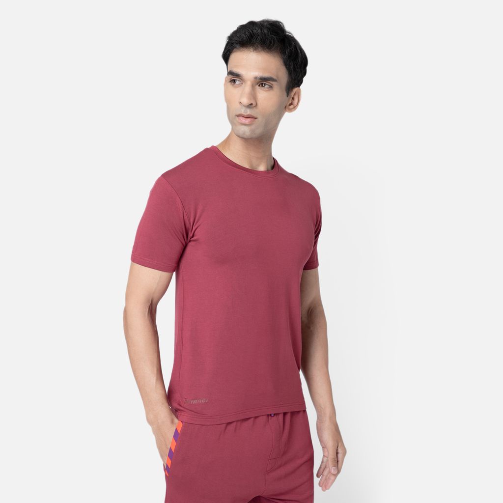 Bummer Men's Solid Relaxed Fit Micro Modal Half Sleeve T-Shirt - Merlot