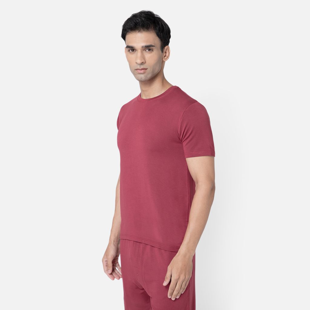 Bummer Men's Solid Relaxed Fit Micro Modal Half Sleeve T-Shirt - Merlot