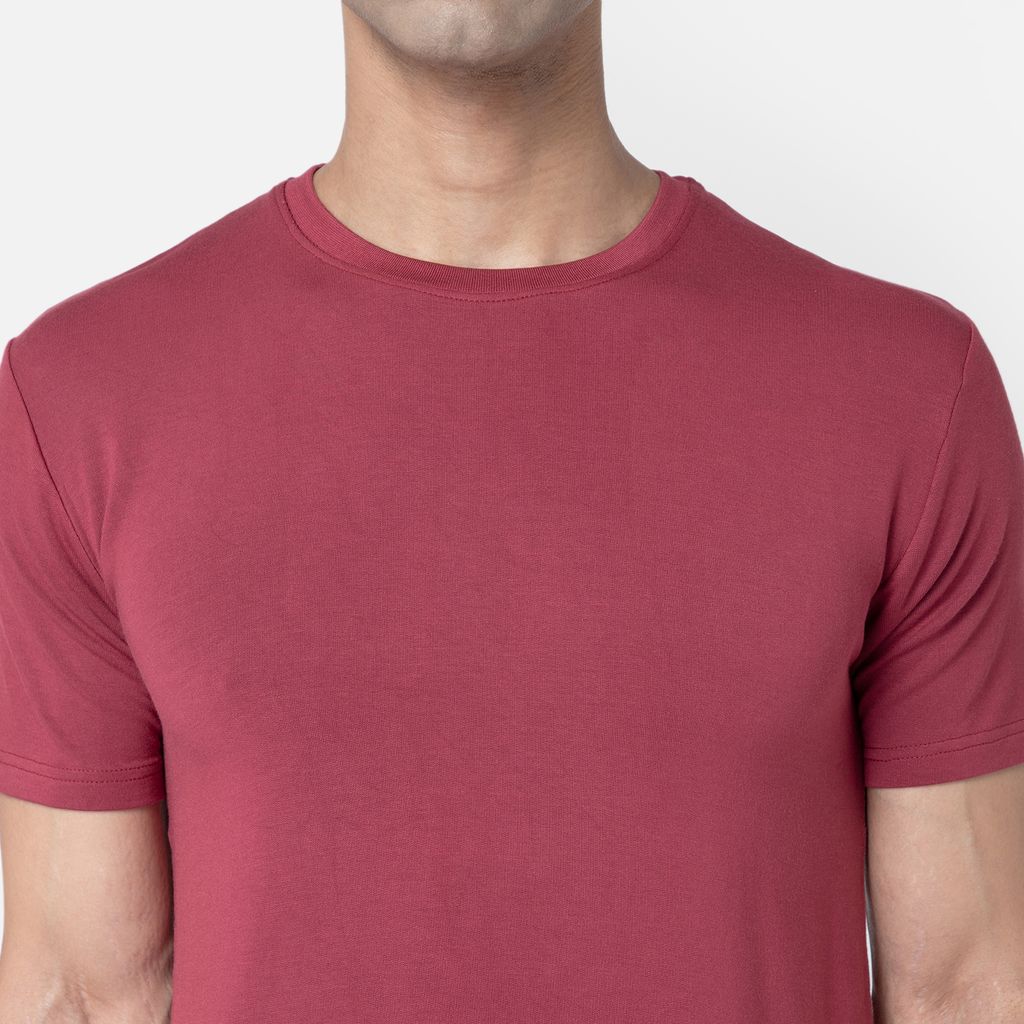 Bummer Men's Solid Relaxed Fit Micro Modal Half Sleeve T-Shirt - Merlot
