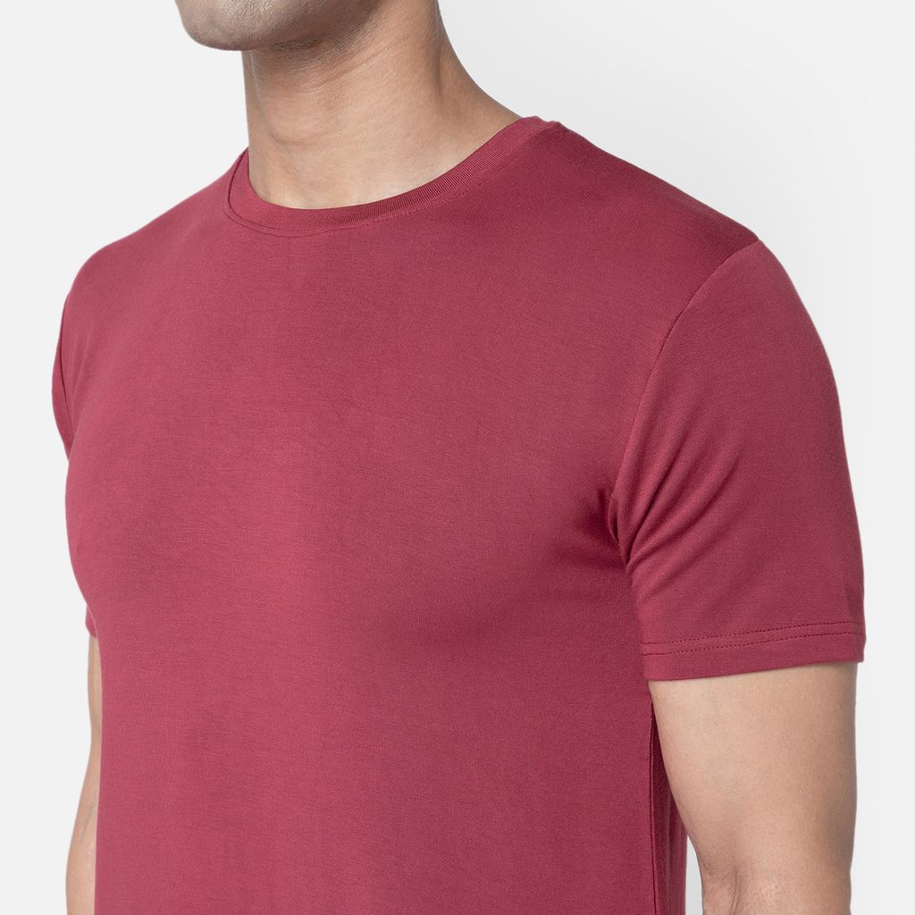 Bummer Men's Solid Relaxed Fit Micro Modal Half Sleeve T-Shirt - Merlot