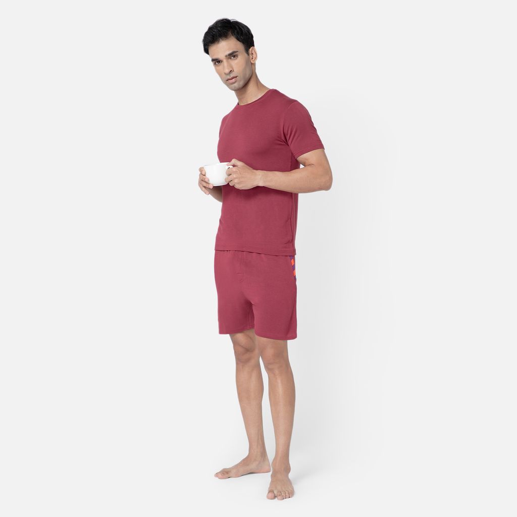 Bummer Men's Solid Relaxed Fit Micro Modal Half Sleeve T-Shirt - Merlot