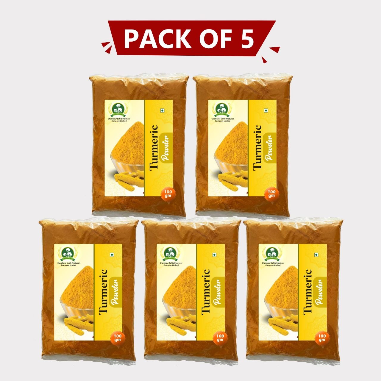 Pure Turmeric Powder 500gm (Combo Pack of 5) by Chamkaur Sahib Producer - Natural Haldi Powder, Rich Aroma & Color. 