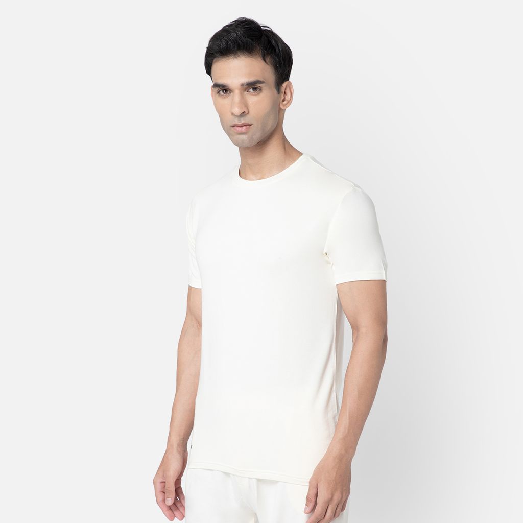 Bummer Men's Solid Relaxed Fit Micro Modal Half Sleeve T-Shirt - Champagne