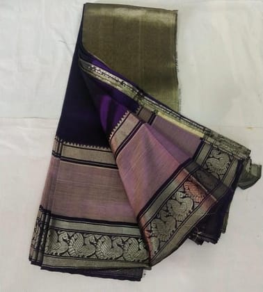 Mangalagiri Handloom Purple Silk Saree With Silver Zari Border