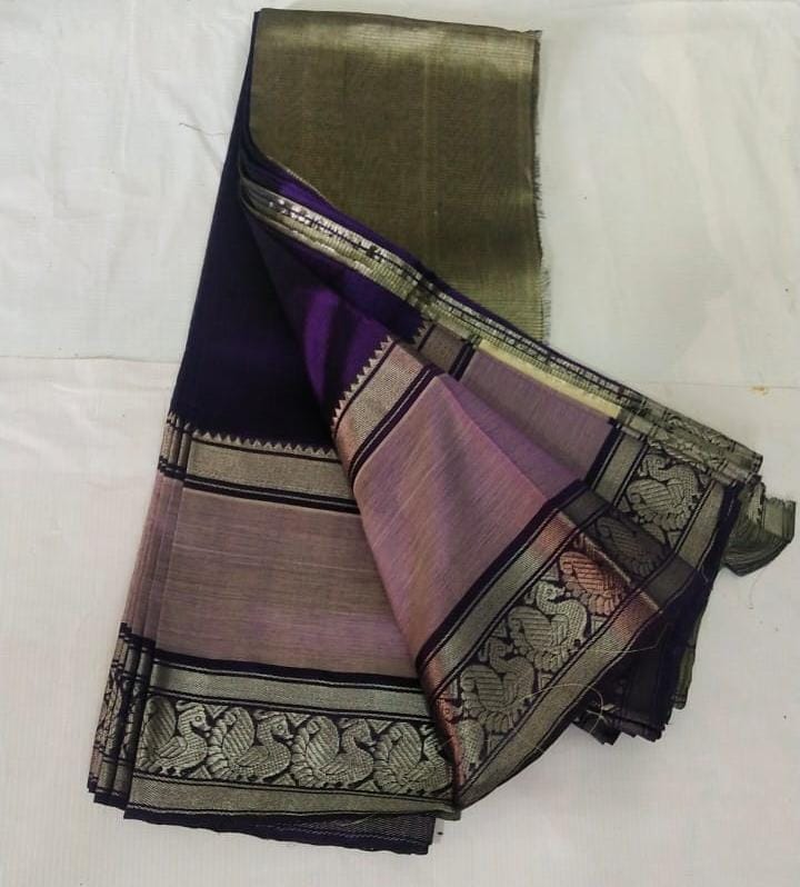 Mangalagiri Handloom Purple Silk Saree With Silver Zari Border