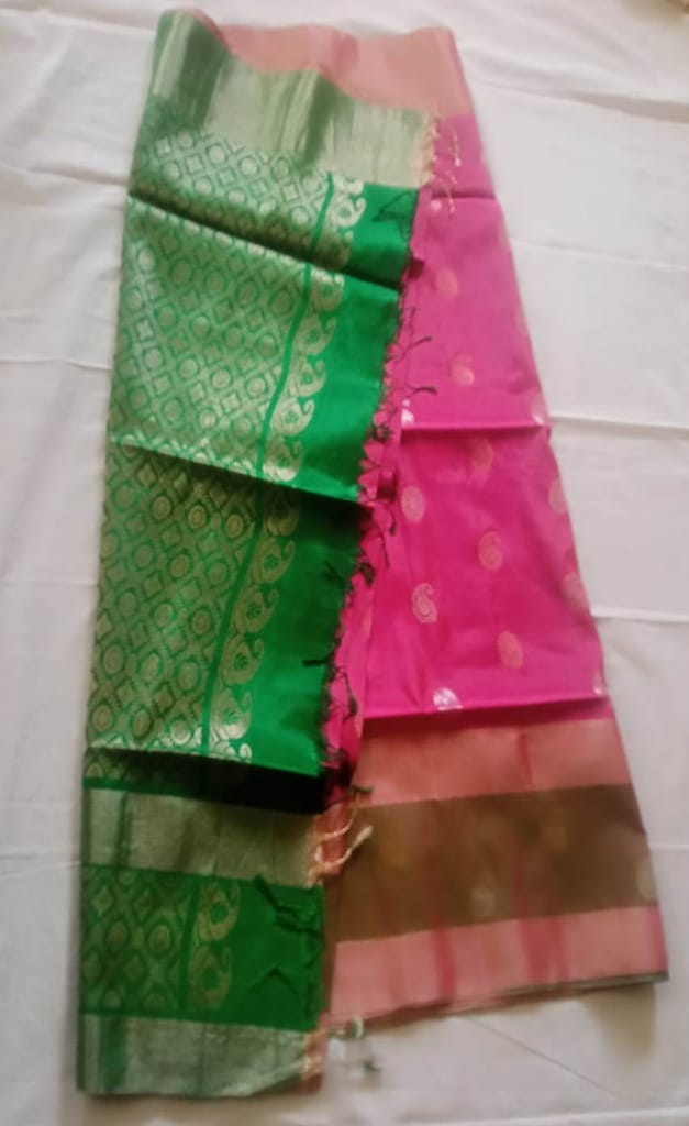 Pink Banarasi Silk Saree With Golden Zari Border