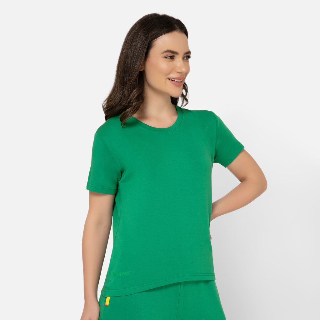 Bummer Women's Round Neck Solid Lounge T-Shirts | Relaxed Fit,Terry Modal & Half-Sleeve Tshirt - Matcha