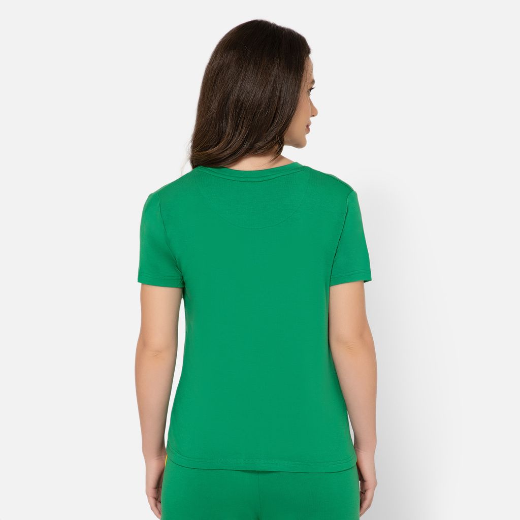 Bummer Women's Round Neck Solid Lounge T-Shirts | Relaxed Fit,Terry Modal & Half-Sleeve Tshirt - Matcha