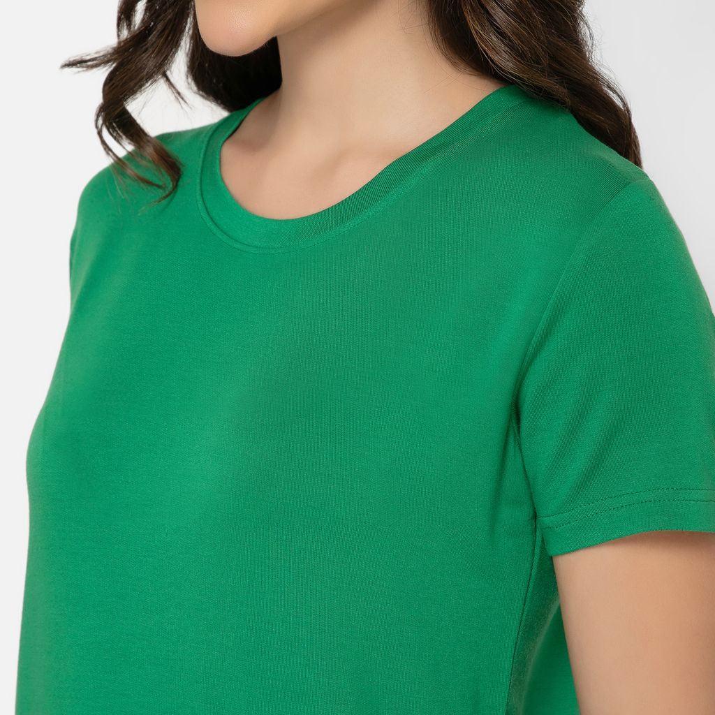 Bummer Women's Round Neck Solid Lounge T-Shirts | Relaxed Fit,Terry Modal & Half-Sleeve Tshirt - Matcha