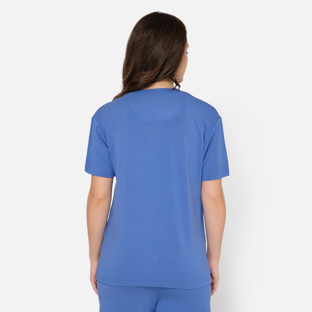 Bummer Women's Round Neck Solid Lounge T-Shirts | Relaxed Fit,Terry Modal & Half-Sleeve Tshirt - Azure