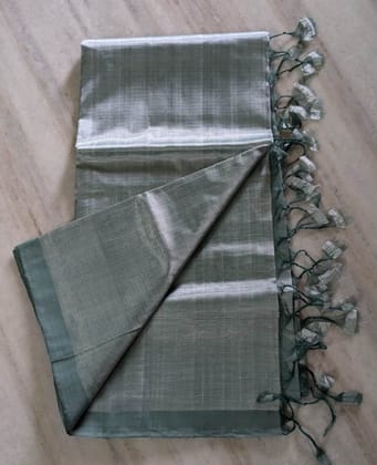 Mangalagiri Pattu Gray Tissue Saree With Silver Zari Border Mangalagiri Pattu Gray Tissue Saree With Silver Zari Border