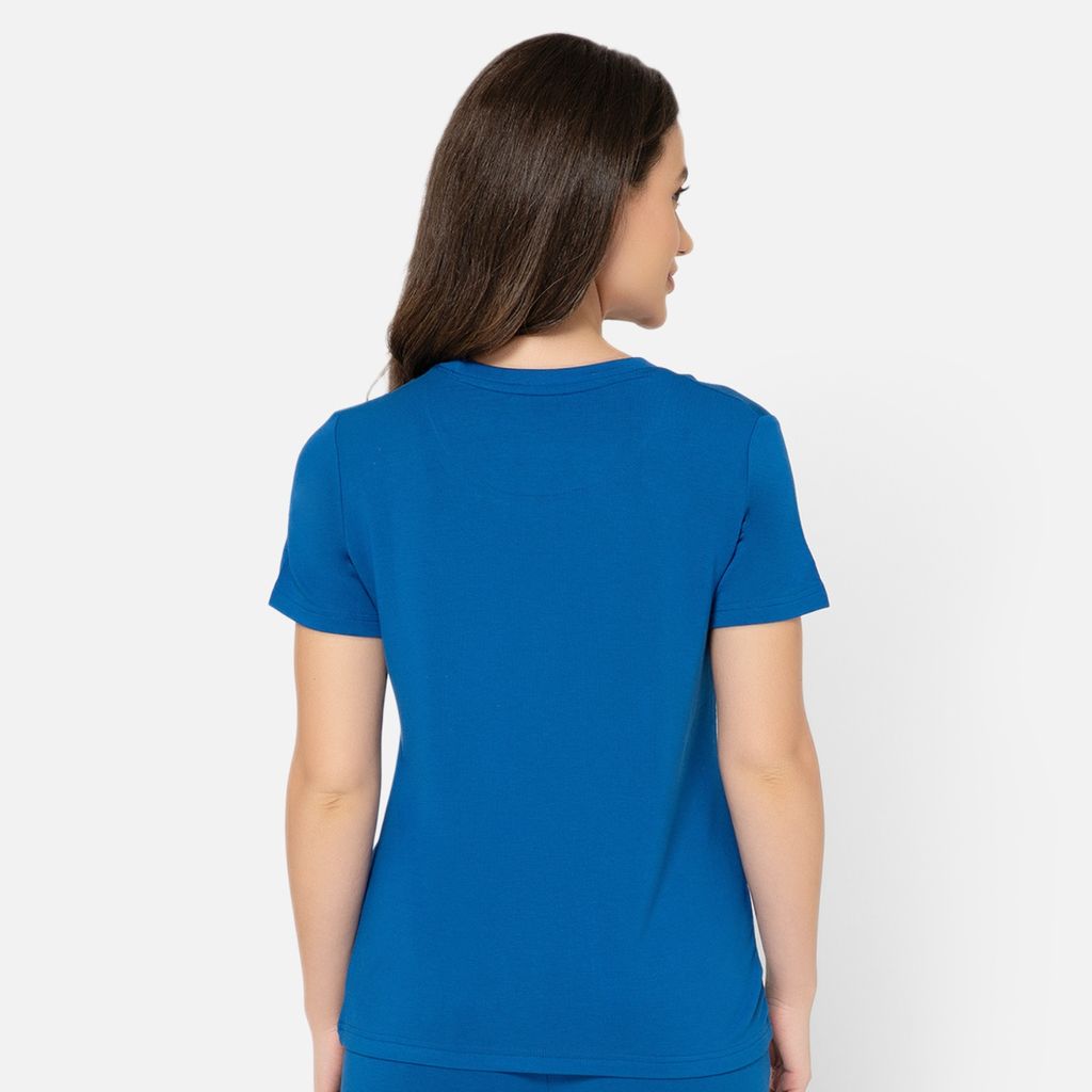 Bummer Women's Round Neck Solid Lounge T-Shirts | Relaxed Fit,Terry Modal & Half-Sleeve Tshirt - Skyfall