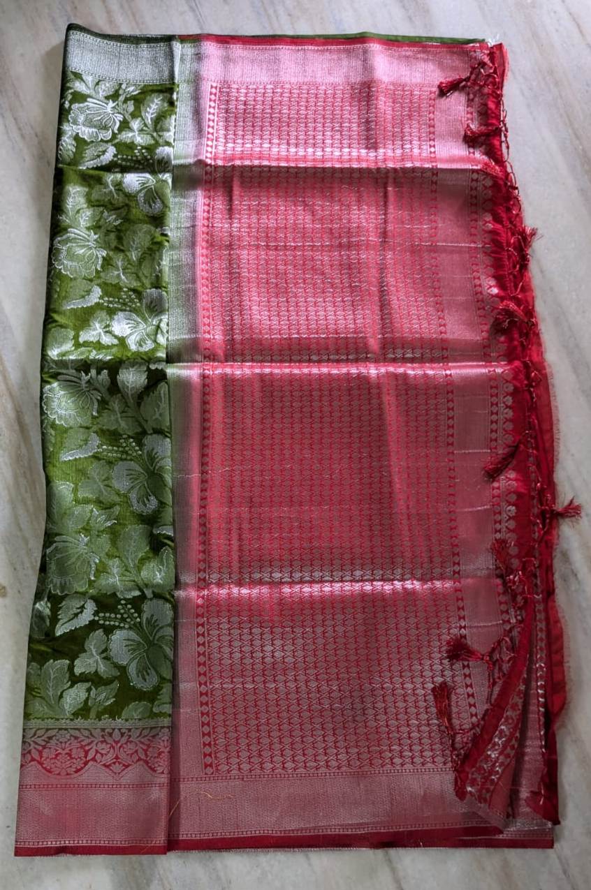 Green and Red Pure Handloom Kanchipuram Silk Saree