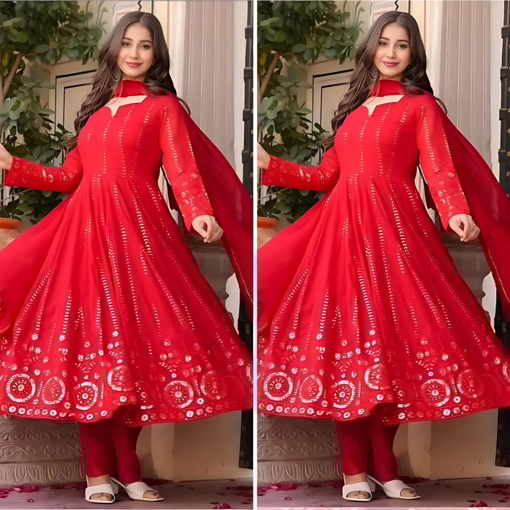 Red Anarkali Suit Set Ready to wear indian salwar kameez Dupatta for women designer pakistani dresses Festival 3 piece
