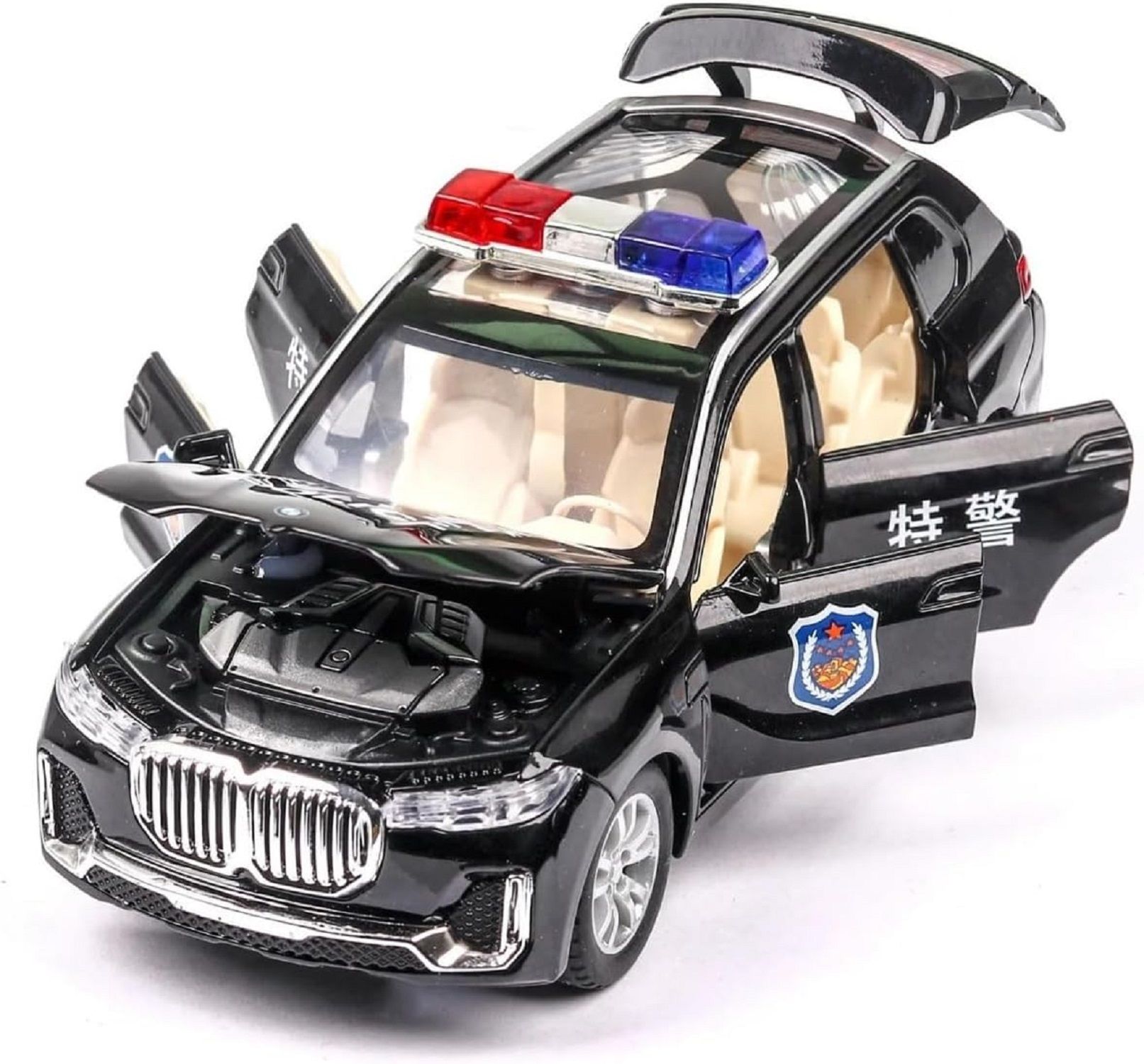 KTRS ENTERPRISE 1:32 Alloy Metal Pull Back Die-cast Car Model Pull Back car Super Openable Doors Sound and Light Doors & Light Music Boys Toys for Kids (BMW 1901-18 132 Baoma X5 police)