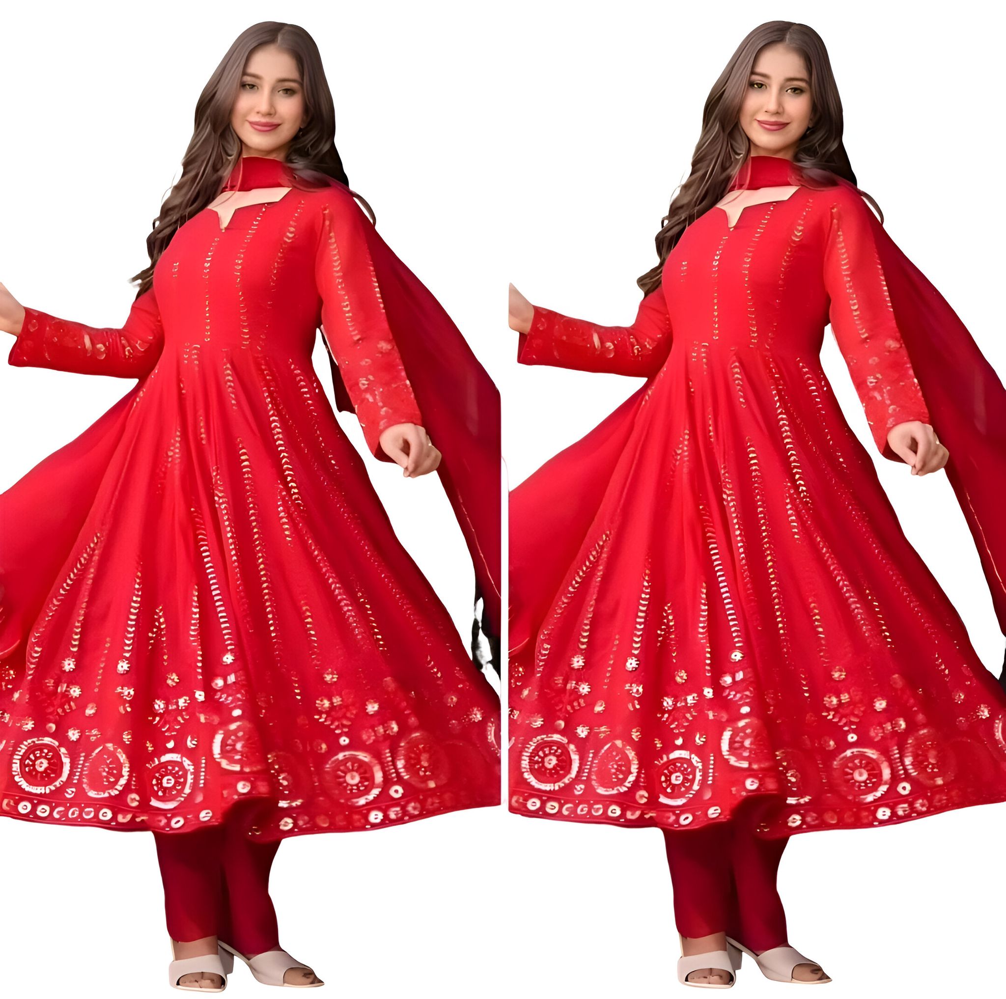Red Anarkali Suit Set Ready to wear indian salwar kameez Dupatta for women designer pakistani dresses Festival 3 piece