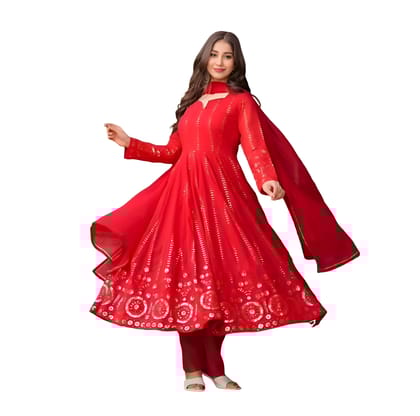 Red Anarkali Suit Set Ready to wear indian salwar kameez Dupatta for women designer pakistani dresses Festival 3 piece