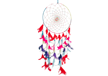 Colorful feathers - Dream Catcher Traditional Indian Dreamcatchers Wall Art For Bedrooms, Home Wall, Hanging Design. Size 12"