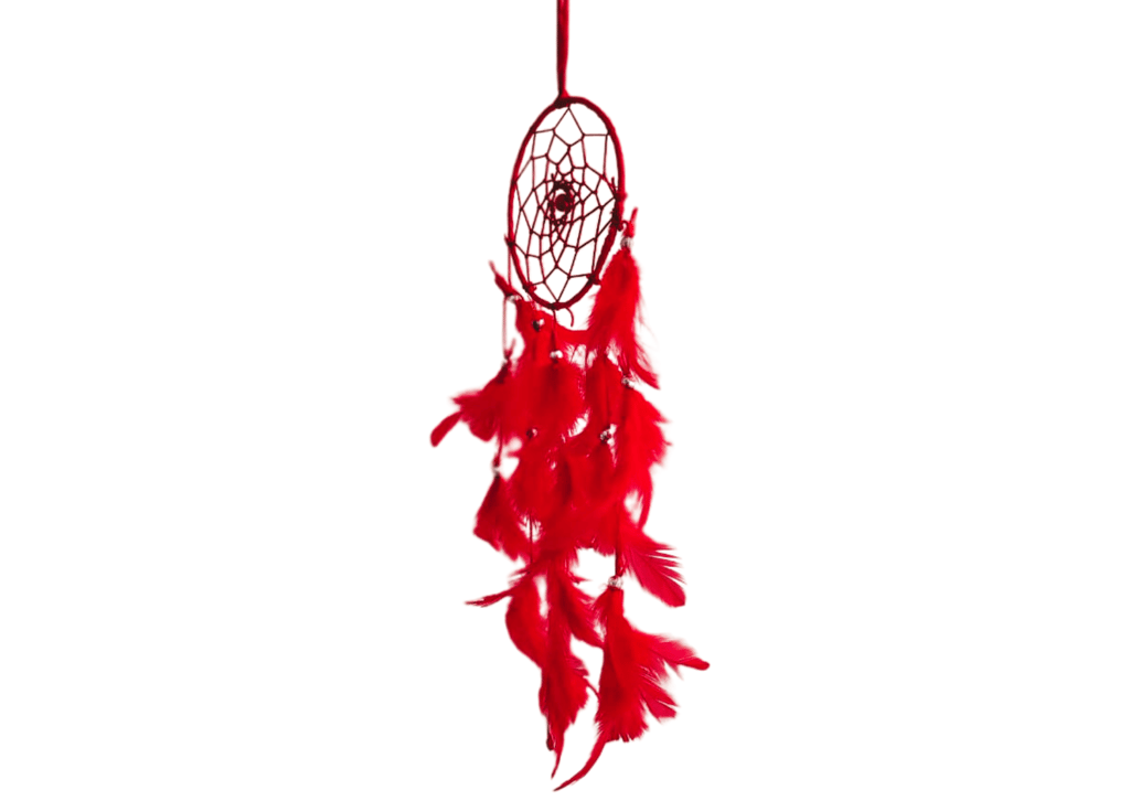Red feathers - Dream Catcher Traditional Indian Dreamcatchers Wall Art For Bedrooms, Home Wall, Hanging Design. Size 6" (2 - Piece Set)