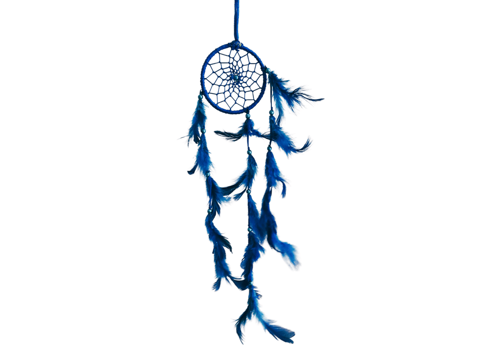 Blue Colour feathers - Dream Catcher Traditional Indian Dreamcatchers Wall Art For Bedrooms, Home Wall, Hanging Design. Size 4" (5 - Piece Set)