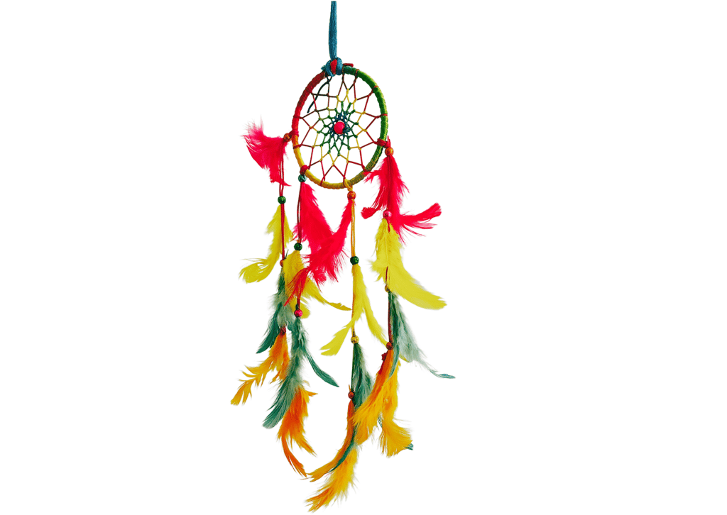 Colorful feathers - Dream Catcher Traditional Indian Dreamcatchers Wall Art For Bedrooms, Home Wall, Hanging Design. Size 4" (5 - Piece Set)