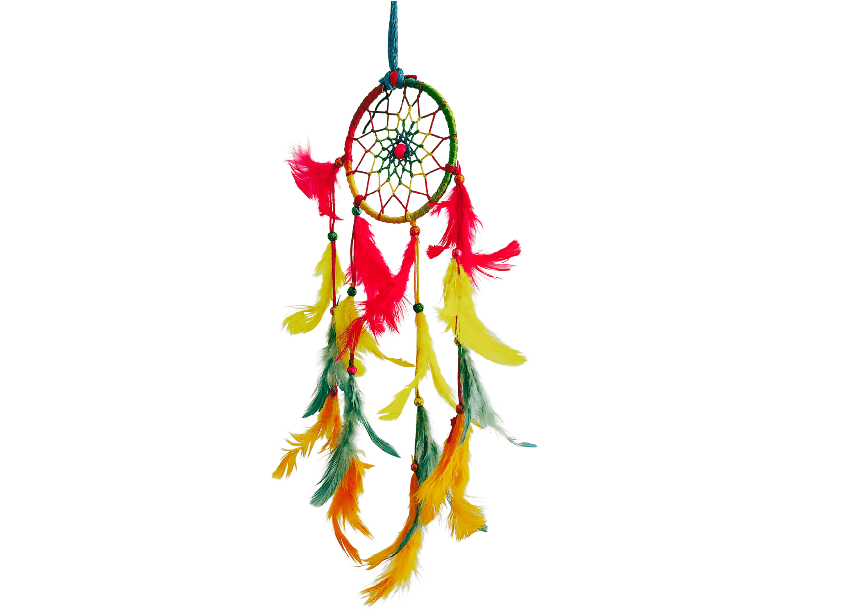 Colorful feathers - Dream Catcher Traditional Indian Dreamcatchers Wall Art For Bedrooms, Home Wall, Hanging Design. Size 3" (5 - Piece Set)