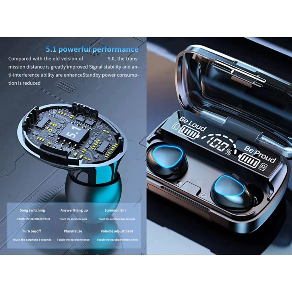 Dicto M10 TWS Bluetooth 5.1 In Ear Earphones 3500mAh Charging Box Wireless Headphone Stereo Sports Waterproof Earbuds Headsets with Microphone