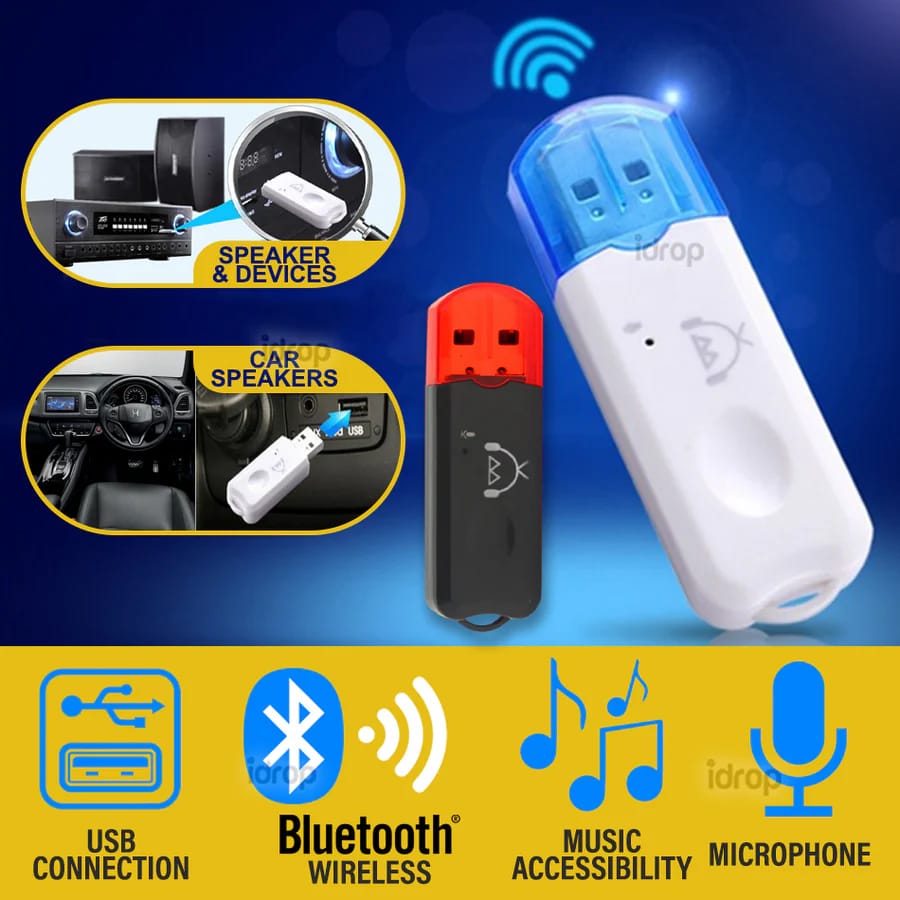 USB Bluetooth Dongle Car Bluetooth 4.0 USB Music with mic Audio Receiver Wireless Bluetooth Audio Music Adapter Car Wireless Hands-Free Dongle Kit for Speaker, USB Bluetooth -(White)