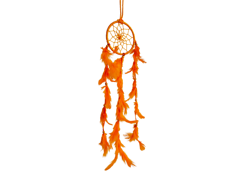 Orange Colour feathers - Dream Catcher Traditional Indian Dreamcatchers Wall Art For Bedrooms, Home Wall, Hanging Design. Size 4" (5 - Piece Set)