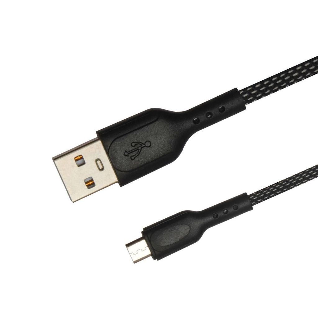 Champion Micro USB 3Amp Data Sync & Charging Cable Fishnet 1M for all Android & Micro USB Devices (Black)