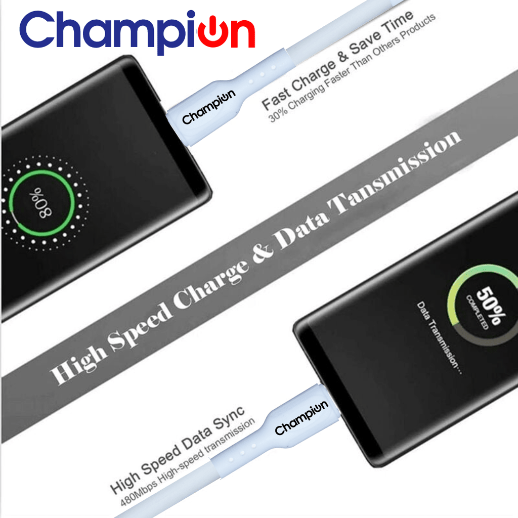 Champion SuperVOOC Type-C to C 65W Data Sync & Charging Cable PVC for all Apple & Type-C Port Devices (White)