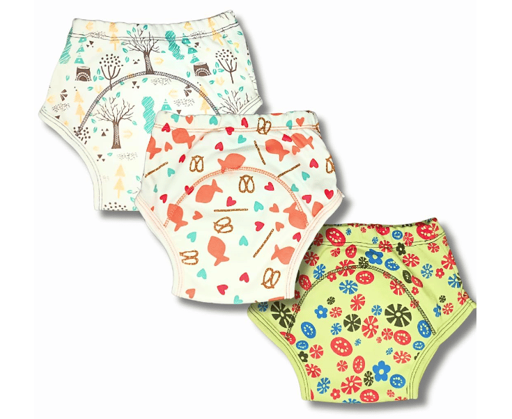 Kindermum Cotton Padded Underwear/Potty Training Pants - Semi Waterproof, Pull-up Cotton Underwear - Pack of 3 Fish Tree Blocks Combo