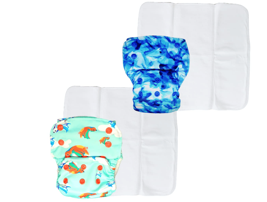 Kindermum Birdie and Aqua Nano Lite Cloth Diaper With Quick Dry Organic Cotton Insert, daytime reuseable diaper fits 0-4 years baby - Pack of 2 (Birdie Aqua Nano)