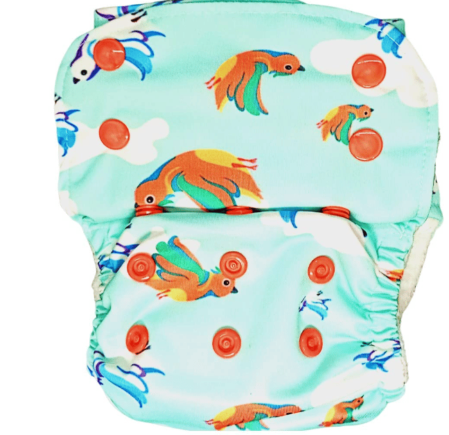 Kindermum Nano AIO Pro Cloth Diaper, Gots Certified Soft Freesize Adjustable, Washable diaper Reusable Diaper for babies 0-3 Years, with 3 organic cotton inserts (Birdie-AIO-Pro)